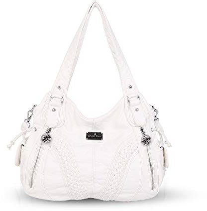 SilteD Damen-Umhängetasche, lässige Umhängetasche, Shopper, weiche PU-Leder-Handtasche für Damen, modische Hobo-Tasche, große Kapazität, Tragetasche, Weiß