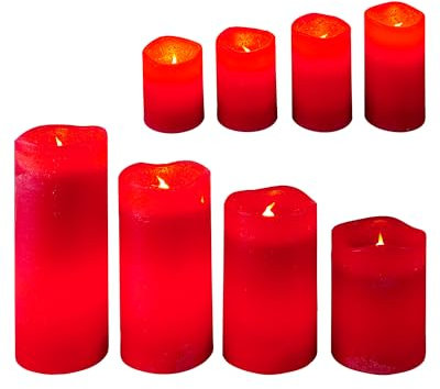 Weltbild LED-Echtwachskerzen: 8er-Set Magenta Echtwachs-Kerzen mit Flackereffekt - Deko für Wohnzimmer & Festlichkeiten, Größen von 6 bis 18 cm