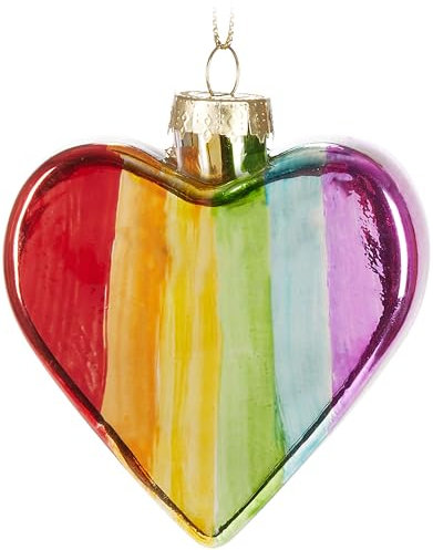 BRUBAKER Cuore Arcobaleno - Pallina di Natale in Vetro Dipinta a Mano - Cuore Arcobaleno da 8 cm - Decorazione per Albero di Natale Soffiata a Bocca - Statuette per Decorazioni Natalizie – Colorato