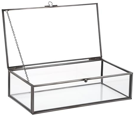 SUMTree Joyero rectangular negro de metal y cristal para joyas, caja de joyas, caja de joyas, regalo, día de la madre, boda, cumpleaños, joyas, anillo de pequeñas cosas para mujer, grande
