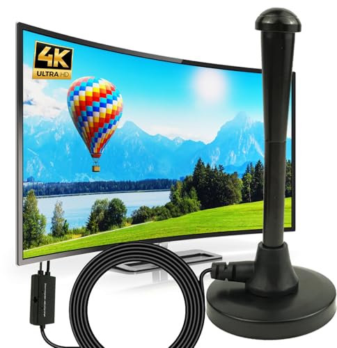 High Gain Freeview TV Aerial HD Portable Indoor/Outdoor Digital HD Antenna for DVB-T Television ISDB-T DMB-T/H ATSC DAB/FM Radio 360 degree Range Reception 4K 1080p with Magnetic Support Base 16.4ft