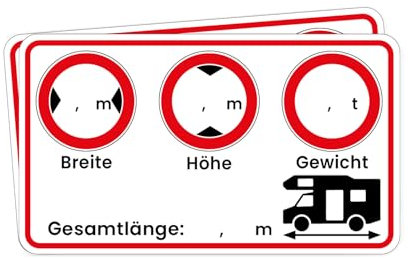 printwile 2X Hinweis Autoaufkleber und Wohnmobilaufkleber – Länge x Breite x Höhe, Gewicht I 9,5 x 5,5 - Zubehör Wohnmobil - Indoor Outdoor geeignet I Folienaukleber Selbstklebend