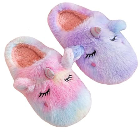 SMIUPIN Niedliche Plüsch Einhorn Hausschuhe für Frauen Cartoon Regenbogen Hausschuhe Kuschelige Hausschuh (Regenbogen Einhorn, Erwachsene, Damen, 35, Numerisch (von/bis), EU Schuhgrößensystem, 36, M)