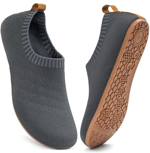 Sosenfer Chaussons pieds nus pour homme et femme - Antidérapants - Chaussons plats - Pour la maison - Chaussons douillets fermés - Unisexe, Oxford gris foncé, 39 EU