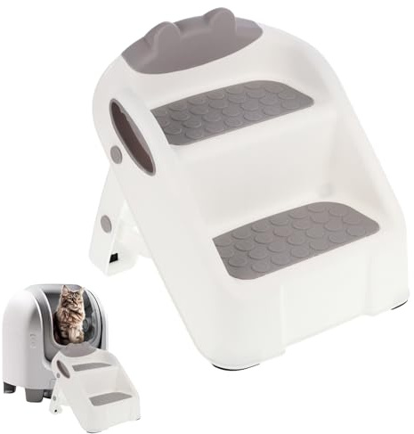 Rampe pour chat pour bac à litière, rampe en plastique blanc pour litière automatique, marches double couche avec pieds en caoutchouc antidérapants, marche pour chats de petite taille et âgés