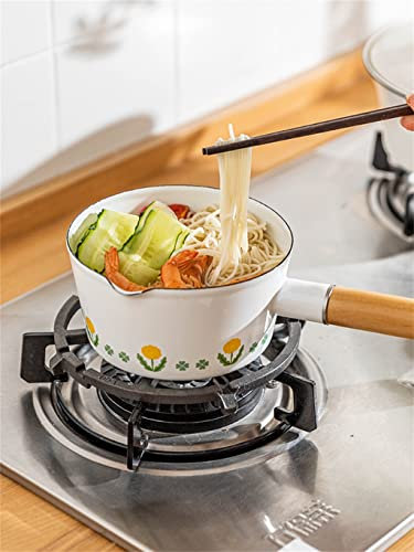 Holzgriff Emaille Milchtopf Gasherd Induktion Kochen Frühstück Topf Topf Kochgeschirr