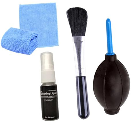 HOMOBABE 4pcs Computer Cleaning Tools Screen Cleaning Kit Air Blower Brush Liquid High-grade Cloth for Keyboards Monitors Electronics Maintenance