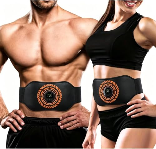 Ashmita ABS Trainer EMS Muscle Stimulator with USB Rechargeable, 19 Intensity Ab Trainer Belt for Home Body Fitness Stimulator,ABS Stimulator for Women Men with Extra Extension Strap (Black)