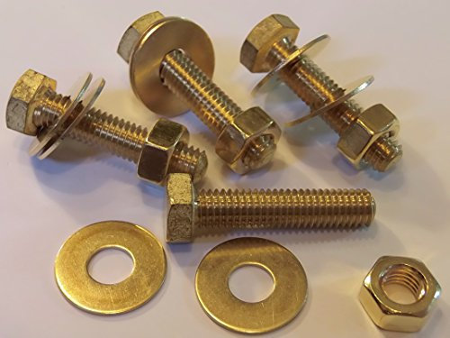 M8X35 BRASS HEX HEAD BOLTS NUTS & WASHERS (PACK 0F 4) BRASS SET SCREWS X4