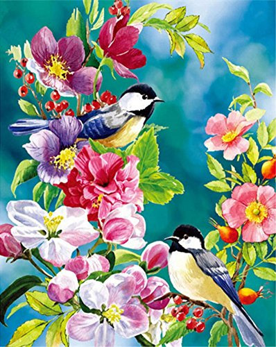 WOWDECOR Paint by Numbers Kits for Adults Kids, Number Painting - Love Birds Pink Flowers 16x20 inch (Frameless)