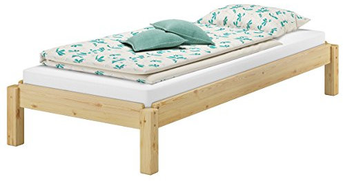 Erst-Holz® Kurzes Stapelbett 90x190 stapelbare Liege Kiefer Massivholzbett V-60.48-09-190, Ausstattung:Rollrost inkl.