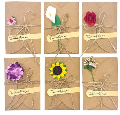 CZAKOMIXZ 30 Stück getrocknete Blumen dekorierte Postkarten, DIY getrocknete Blumen Grußkarten, handgemachte Retro-Kraftpapier-Blankokarten, für Weihnachten, Geburtstag,Muttertag (105 x 70 mm)
