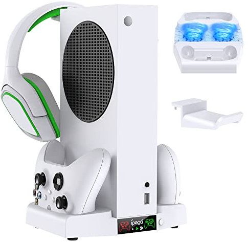 Upgraded Cooing Fan Stand for Xbox Series S with Charger Station, MENEEA Controller Charging Dock & Console Cooler System with 15 Colorful RGB Light & Headset Hook, XboX Accessories for Xbox Series S