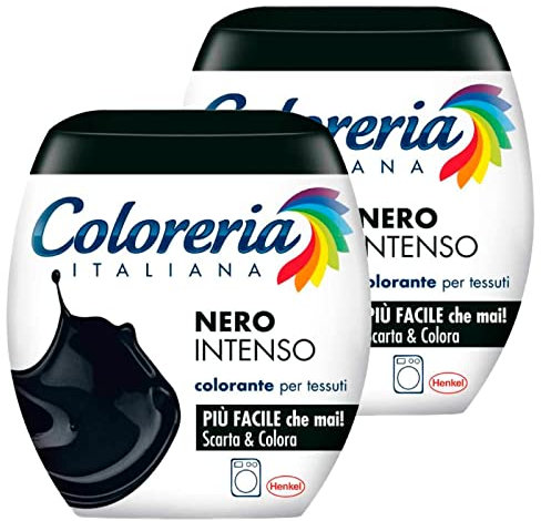Grey 2x Coloreria Italiana Colorante per Tessuti in Lavatrice Colore Nero Intenso Formula Tutto in Uno - 2 Confezioni Monodose da 350 g