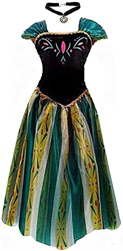 Anna Costume Princess Adult Women Dress Costume wig necklace Cosplay Halloween (Dress With Necklace,L)