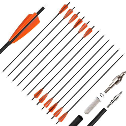 wolfman 12X 30/32/33 Zoll Carbonpfeile für Bogenschießen Sp 500 Pfeil Bogen Pfeile Carbon Zielpfeile Jagdpfeile mit 4 Zoll Natürliche Federn für Recurvebogen Compoundbogen (33'', Orange)