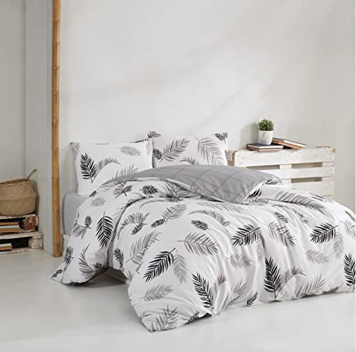 Mixibaby Bettwäsche Bettgarnitur Bettbezug Baumwolle 135x200 155x220 200x200 200x220, Größe:135 x 200 cm, Design Bettwäsche:Plume Grau