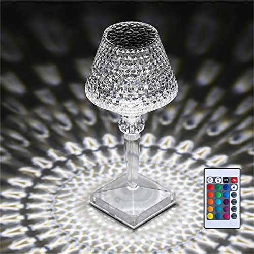 Verve Jelly Crystal Diamond Table Lamp, 16 Colors Changing & Touch Acrylic Table Lamps Rechargeable LED Light Atmosphere Bedside Night Lamp with Remote for Living Room Bedroom, 4.7 * 10.2 in