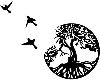 Lecerrot Art Mural en Métal - l'arbre Vie, Arbre Vie avec Oiseaux Déco Noir, 28CM Murale en Métal Arbre Vie Et Oiseaux, Pendentif Arbre en Métal pour Maison, Chambre