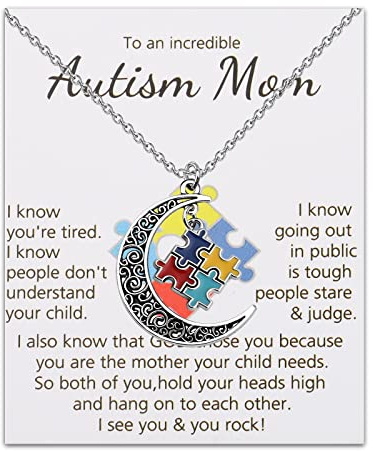 BAUNA Autism Awareness Necklace To an Incredible Autism Mom Motivational Puzzle Piece Jewelry Asperger Awareness Gifts for Women