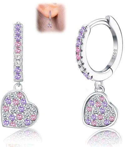 LOLIAS Ohrringe Silber 925 Für Damen Mädchen Huggie Creolen Ohrringe Mit Herz Schmetterlings Stern Hängend Bunte Zirconia Kleine Baumeln Tropfen Creolen Kinder Ohrringe Silber Mädchen
