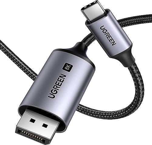UGREEN Câble USB C vers DisplayPort 1.4 8K 60Hz 4K 240Hz 32.4Gbps Compatible avec iPhone 16 Plus Pro Max 15 MacBook M4 M3 M2 iPad Pro Galaxy S24 S23 Tab S9 Câble Type C DP1.4 Thunderbolt 4 3 (2M)