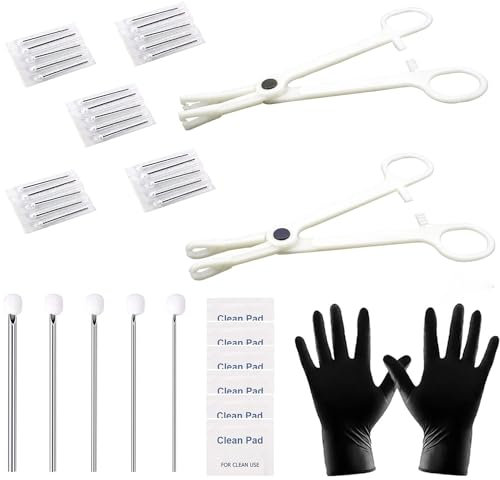 Lyuxzad 35PCS Professional Piercing Kit, Mixed 12G 14G 16G 18G 20G Ear Nose Piercing Needles, 2 Piercing Clamps, 6 Clean Tools, 2 Gloves for Ear Nose Piercing Kit