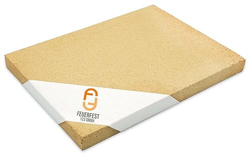 Feuerfest 123 - Schamotteplatten - Für Kaminöfen, Öfen & Grills - Schamottsteine 1.400 °C hitzebeständig - Lebensmittelecht für Pizzaofen - Schamotte Speichersteine Wärmespeicherung [500x300x25 mm]