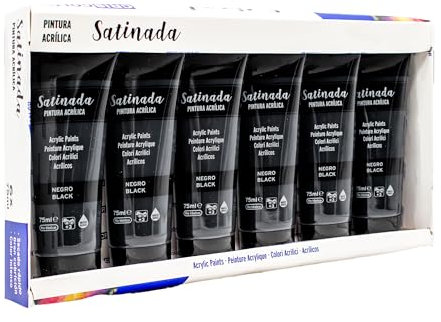 Pintura Acrílica Multiusos - Pack 6 Colores x 75ml No Tóxicos, Secado Rápido, Resistente al Agua - Para Artistas Adultos y Niños (Negra)