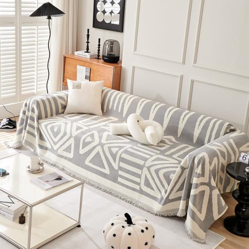 VanderHOME Copridivano in ciniglia, Foulard divano,Coperta Decorativa Multifunzionale, Teli Copridivano, Adatta per divano, Letto, Poltrona, per tutte le stagioni con frangia 180 * 380cm-Grigio