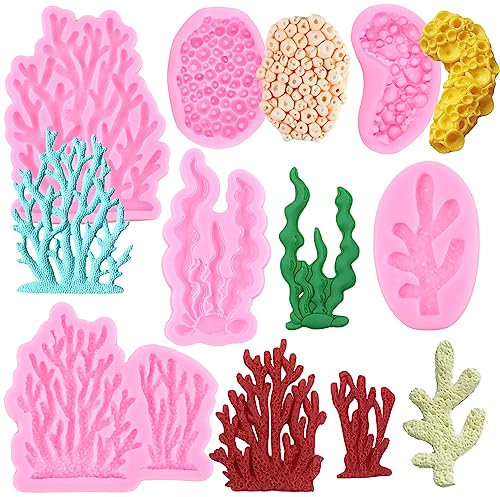RFGHAC Set di 6 stampi in silicone a forma di alghe a forma di corallo, per decorazioni di torte di zucchero, cupcake, caramelle, cioccolato, pasta di gomma, pasta polimerica