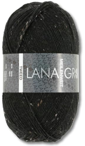 Frida's Wollhaus Lana Grossa 100 g Meilenweit 100 Tweed Sockenwolle Stricken Garn 20 Farben (126 | Schwarz)