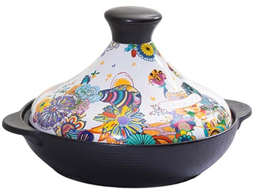 VNNHGB Olla de tagine marroquí Olla de tagine de cerámica marroquí para cocinar con tapa cerrada en forma de cono de cerámica Olla de cerámica para cocinar y guisar cazuela de cocción lenta