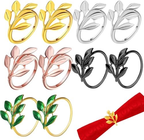 MUYAPAY 10 Pezzi Portatovaglioli, Cinque Colori Portatovaglioli da Tavola, Aspetto Fogliare Porta Tovaglioli, Anelli per Tovaglioli da Tavola, per Matrimoni, Natale, Riunioni di Famiglia