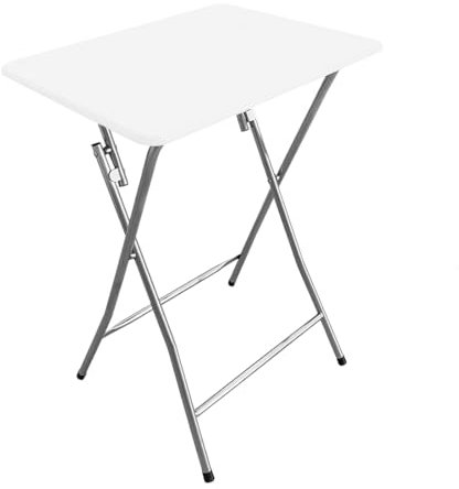 Acomoda Textil – Mesa Auxiliar Plegable de Madera y Aluminio 48x38x66 cm. Mesa Multifunción Portátil, Resistente y Estable para Cocina, Terraza, Jardín o Patio, Blanco.