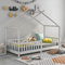 MURUL Schönes Hausbett Kinderbett, mit Rausfallschutz für Kinder- und Jugendzimmer,Vollholz mit Zaun und Lattenrost 90×200cm (Weiß)