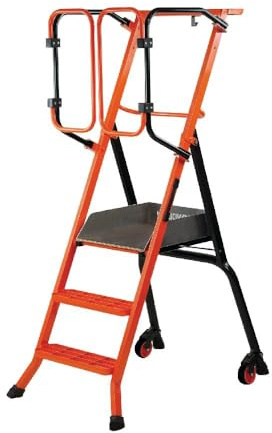Mondelin - Escabeau sécurisé PIRL Gardia 70 cm avec portillons automatiques - 3 marches moulées en alu - Plateforme 50x45 cm - Revêtement Anti-dérapant - Roues sur Ressort facilite Le déplacement