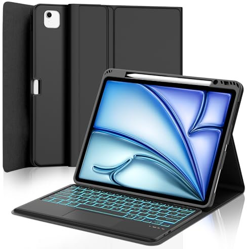 FOGARI Teclado con Touchpad para iPad Air 13 (M3/M2) 2025/2024, Funda con Español Ñ Teclado Retroiluminado para iPad Air 13 Pulgadas M2/M3 2024/2025 Bluetooth Teclado con Trackpad, Negro