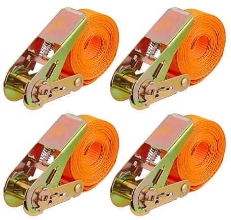 Relaxdays Correas Tensoras con Carraca, Set, 500 kg, Sujeción Carga Coche, Remolque, Cinchas Amarre, Naranja, 80% poliéster 20% Acero, 4 m