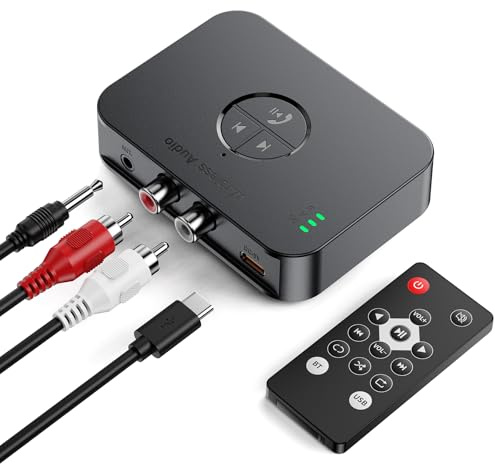 Adattatore Bluetooth 5.4 Impianto stereo con telecomando, ricevitore Bluetooth con jack Aux 3.5mm RCA, adattatore audio wireless, ricevitore Bluetooth Hi-Fi con surround(Non è un trasmettitore Bluet)