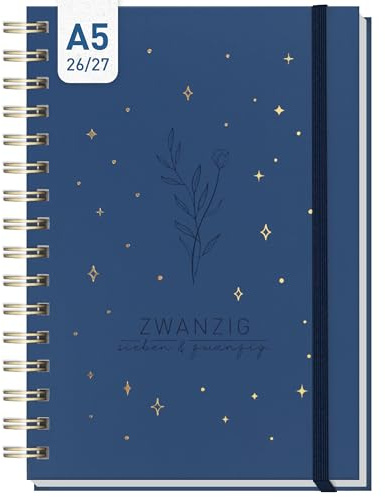 Häfft® Lieblings-Timer Ringbuch-Kalender 26/27 A5 Night Flower | 17 Monate Wochenplaner mit schönem Hardcover und Spiralbindung, hübscher Terminkalender von August 26 bis Dezember 27