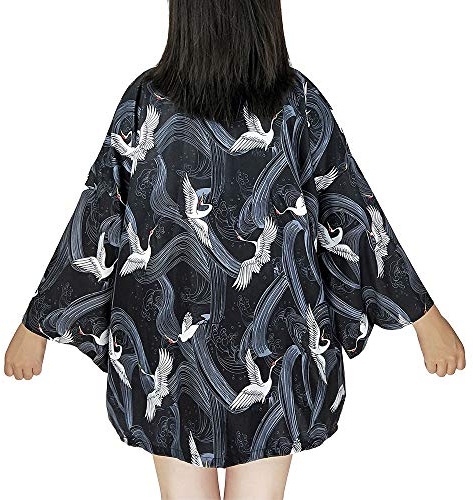 G-LIKE Damen Kimono Haori Robe Drachen Muster Harajuku Stil | Traditionelle japanische Kimono Jacke mit Drachenmuster, ideal als Nachthemd, Bademantel und Freizeitrobe