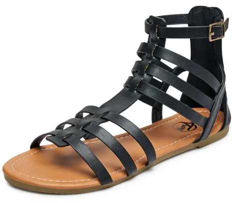 Trary Women's Sandal, Comfortable Gladiator Sandals Ankle Strap Flats Sandalias Para Mujer Beach Sandals Wide Width Open Toe Cross Strappy Sandals for Women Dressy Summer