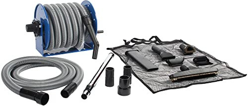 Moulinet industriel en acier avec tuyau de 9,1 m et kit de fixation de garage pour aspirateur sec/humide