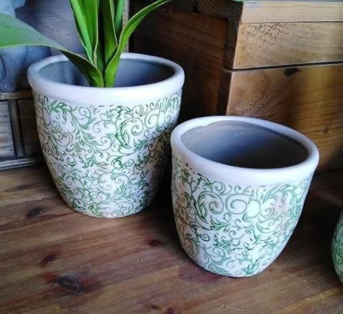 Generisch 2er Set BLUMENTOPF Keramik ANTIK LANDHAUSSTIL Cottage GARTENDEKO PFLANZTOPF NEU