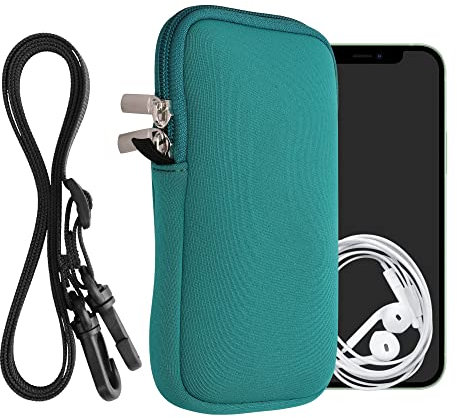 kwmobile Handytasche für Smartphones L - 6,5 - Neopren Handy Hülle Petrol mit Kordel - Handy Tasche mit Handykette 16,5 x 8,9 cm Innenmaße