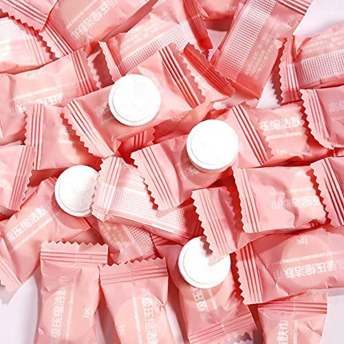 50 Pcs Portable Disposable Compressed Cotton Toilet Paper Tablets Wipe Mini Coin Tissues Individually Wrapped Capsules Face Towel Expandable Magic Cleansing Towel for Travel Home Outdoor Hiking
