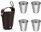 Helweet Schnapsglas Aus Edelstahl, Edelstahl Schnaps Becher, Metall Schnapsbecher,Schnaps Gläser aus Metall, 4 Stück 70 ml mit Lederetui, für Wandern Camping