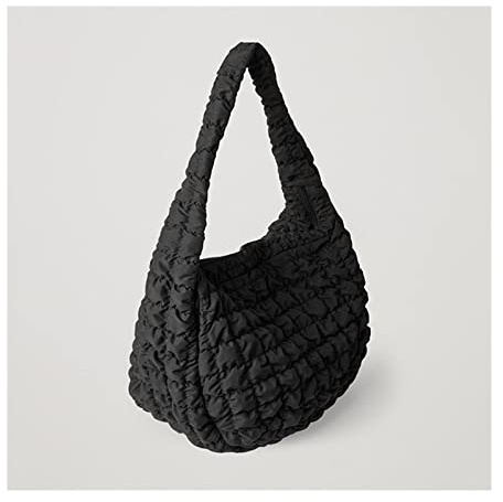 PURRL Beiläufige große Kapazität Tote Umhängetaschen Designer Geraffte Handtasche Luxus Nylon Gesteppte gepolsterte Umhängetasche weibliche große Geldbörse 2023 (Color : Large Black)