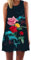 Ocean Plus Femme Multicolore Paréo Trapèze sans Manche Robe de Plage Haut Décontracté Flamant Loisir Feuilles Mini Robe (XL (EU 40-42), Roses colorées et fumée)